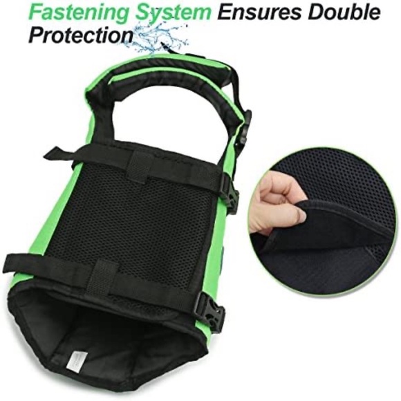 Ripstop Reflective Adjustable Dog Life Vest Jacket with Rescue Handle Green M - Picture 4 of 6